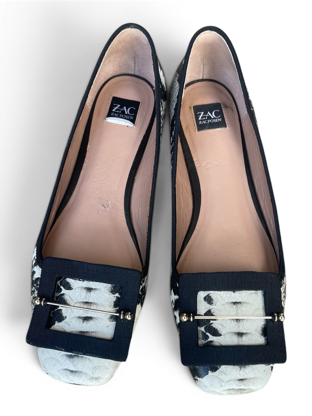 Zac Posen Vonte Black Snake Buckle Flats size 8